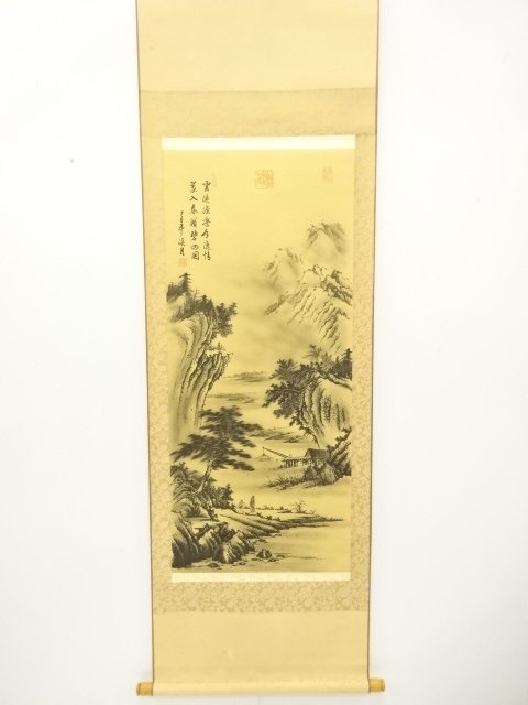 JAPANESE COLLECTIBLE / HANGING SCROLL SILK / INK / LANDSCAPE BY XI YUE